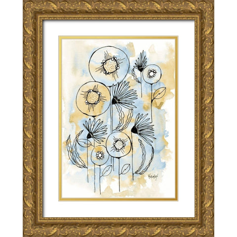 Yellow and Blue Blooms I Gold Ornate Wood Framed Art Print with Double Matting by Krinlox