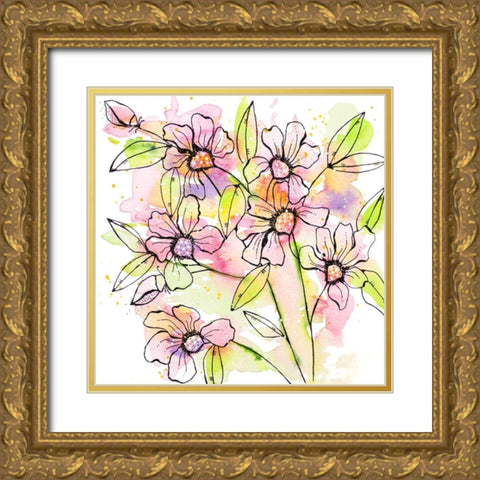 A Splash of Beauty Florals Gold Ornate Wood Framed Art Print with Double Matting by Krinlox
