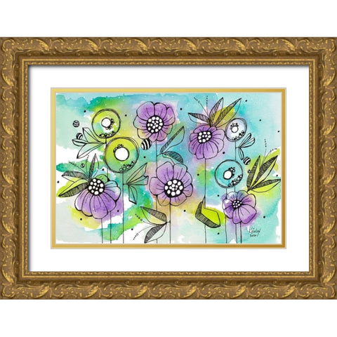 Vibrant Garden Beauties Gold Ornate Wood Framed Art Print with Double Matting by Krinlox