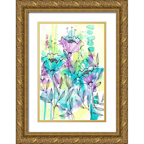Floral Beauties Gold Ornate Wood Framed Art Print with Double Matting by Krinlox