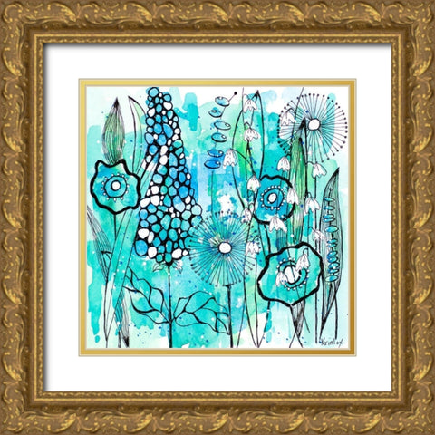 Cool Floral Day Square Gold Ornate Wood Framed Art Print with Double Matting by Krinlox
