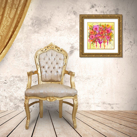 Floral Wash Gold Ornate Wood Framed Art Print with Double Matting by Krinlox