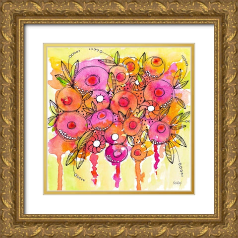 Floral Wash Gold Ornate Wood Framed Art Print with Double Matting by Krinlox