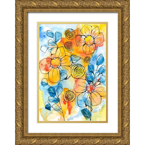 Warm and Cool Summer Gold Ornate Wood Framed Art Print with Double Matting by Krinlox