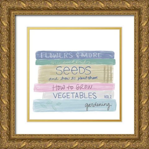 Gardening Books Gold Ornate Wood Framed Art Print with Double Matting by Navas, Emily