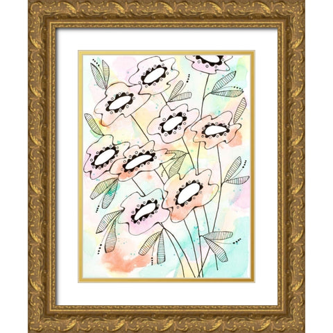 Spring Bouquet Gold Ornate Wood Framed Art Print with Double Matting by Krinlox