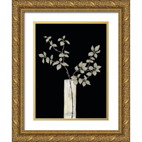 Modern Floral On Black I Gold Ornate Wood Framed Art Print with Double Matting by Medley, Elizabeth