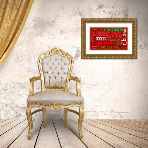 Christmas Kitchen Typography Gold Ornate Wood Framed Art Print with Double Matting by Metz, Andi