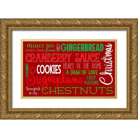 Christmas Kitchen Typography Gold Ornate Wood Framed Art Print with Double Matting by Metz, Andi