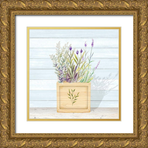 Lavender and Wood Square IV Gold Ornate Wood Framed Art Print with Double Matting by Gaynor, Janice