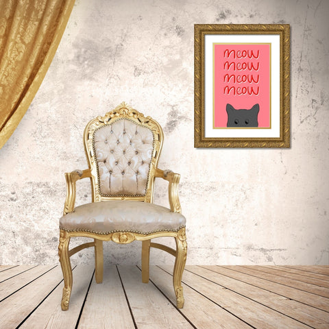Meow Gold Ornate Wood Framed Art Print with Double Matting by Navas, Emily