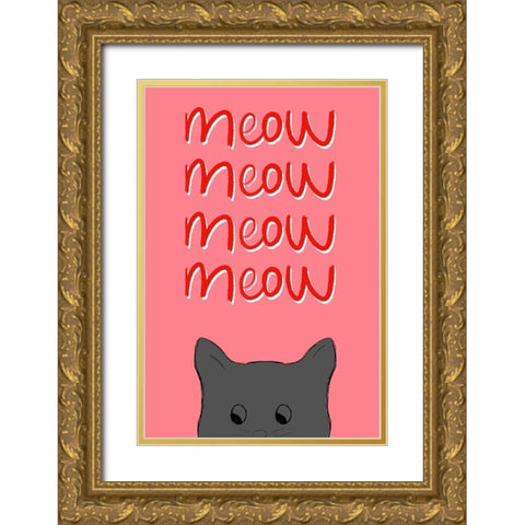 Meow Gold Ornate Wood Framed Art Print with Double Matting by Navas, Emily