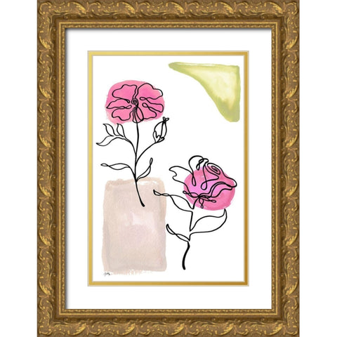 Modern Floral Line I Gold Ornate Wood Framed Art Print with Double Matting by Medley, Elizabeth