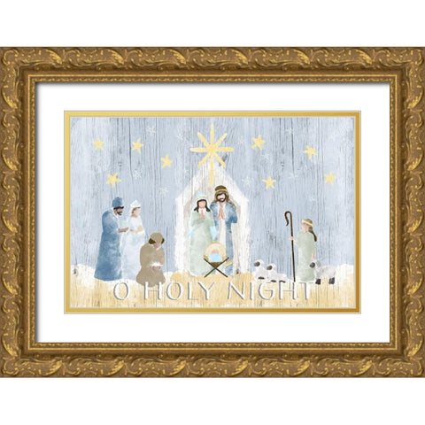O Holy Night Nativity Gold Ornate Wood Framed Art Print with Double Matting by Metz, Andi