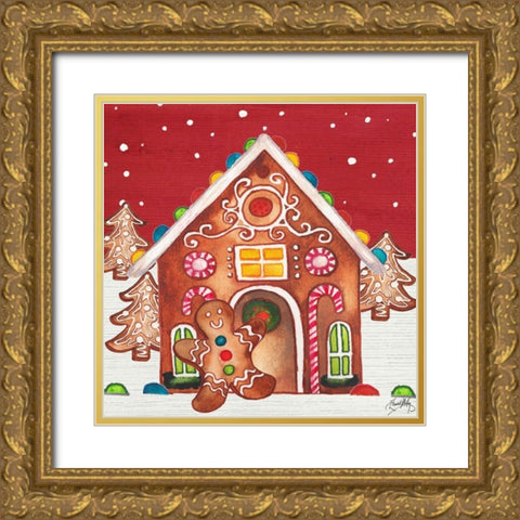 Joyful Gingerbread Village I Gold Ornate Wood Framed Art Print with Double Matting by Medley, Elizabeth