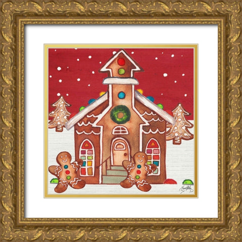 Joyful Gingerbread Village II Gold Ornate Wood Framed Art Print with Double Matting by Medley, Elizabeth