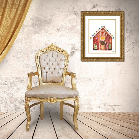 Gingerbread and Candy House I Gold Ornate Wood Framed Art Print with Double Matting by Medley, Elizabeth