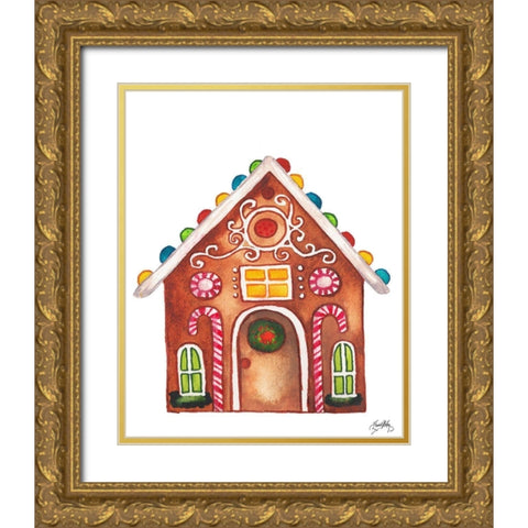 Gingerbread and Candy House I Gold Ornate Wood Framed Art Print with Double Matting by Medley, Elizabeth