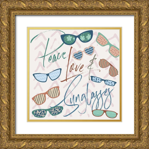 Peace, Love and Sunglasses Gold Ornate Wood Framed Art Print with Double Matting by Medley, Elizabeth