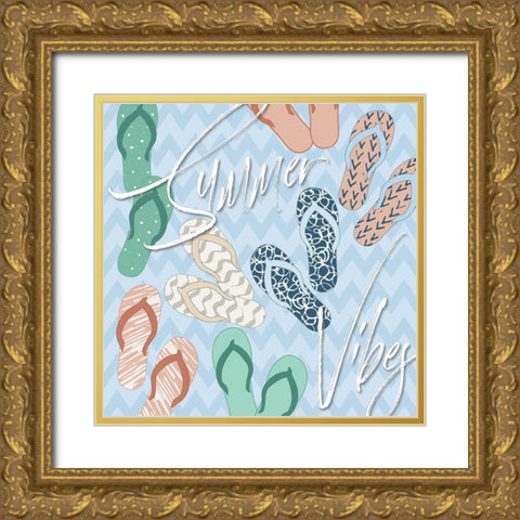 Summer Vibes and Flip Flops Gold Ornate Wood Framed Art Print with Double Matting by Medley, Elizabeth