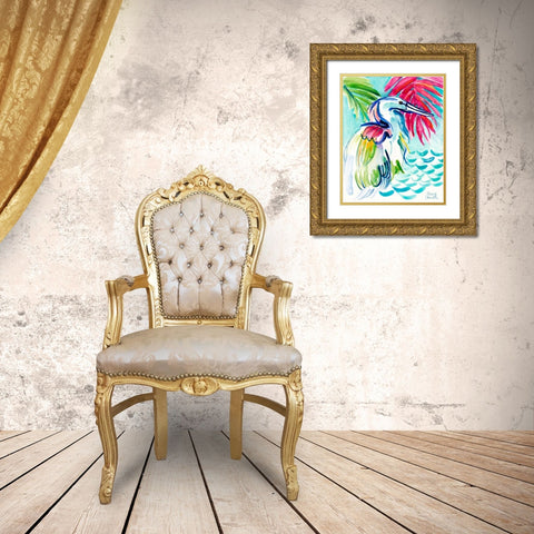 Happy Heron Gold Ornate Wood Framed Art Print with Double Matting by Loreth, Lanie