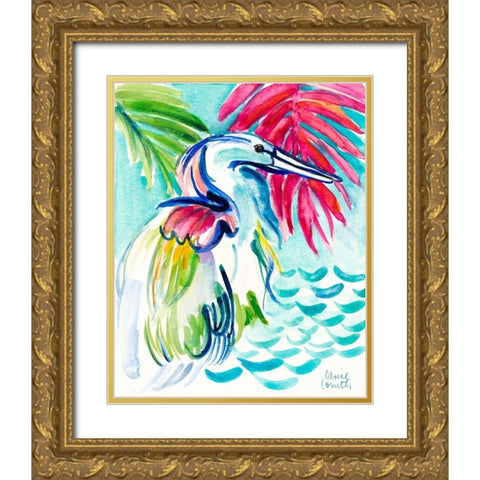 Happy Heron Gold Ornate Wood Framed Art Print with Double Matting by Loreth, Lanie
