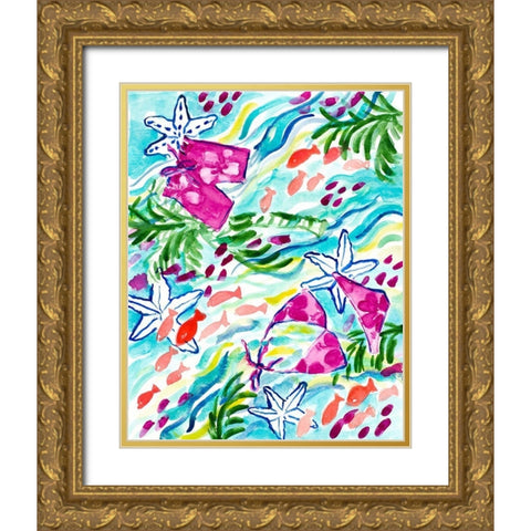 Playing with the Fish Gold Ornate Wood Framed Art Print with Double Matting by Loreth, Lanie