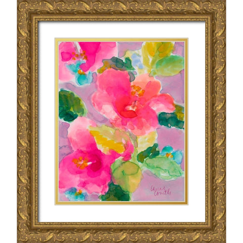 April Hibiscus Gold Ornate Wood Framed Art Print with Double Matting by Loreth, Lanie