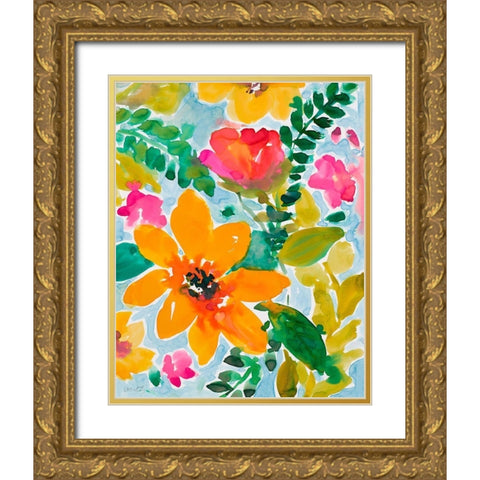 Bright and Cheery Blooms Gold Ornate Wood Framed Art Print with Double Matting by Loreth, Lanie