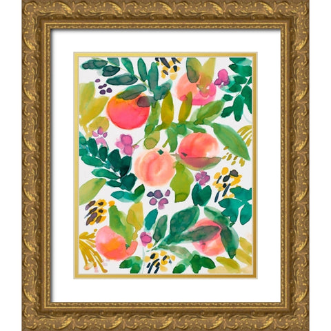 Garden Peaches Gold Ornate Wood Framed Art Print with Double Matting by Loreth, Lanie