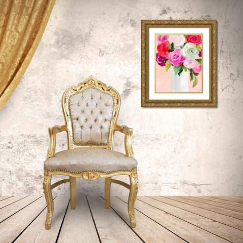 Rosey Bouquet Gold Ornate Wood Framed Art Print with Double Matting by Loreth, Lanie