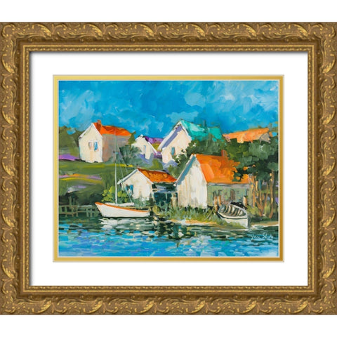 Lake Town Gold Ornate Wood Framed Art Print with Double Matting by Slivka, Jane