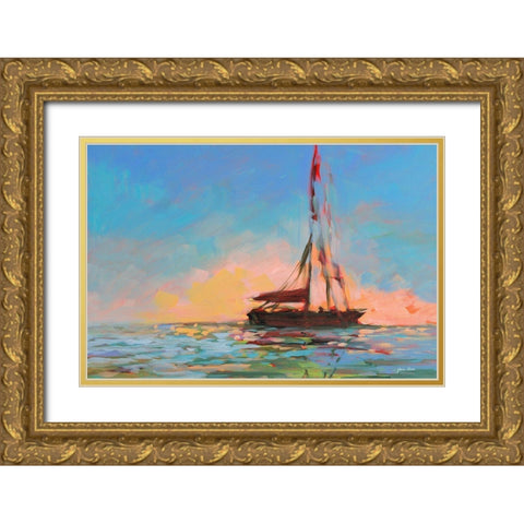 Sailboat On The Horizon Gold Ornate Wood Framed Art Print with Double Matting by Slivka, Jane