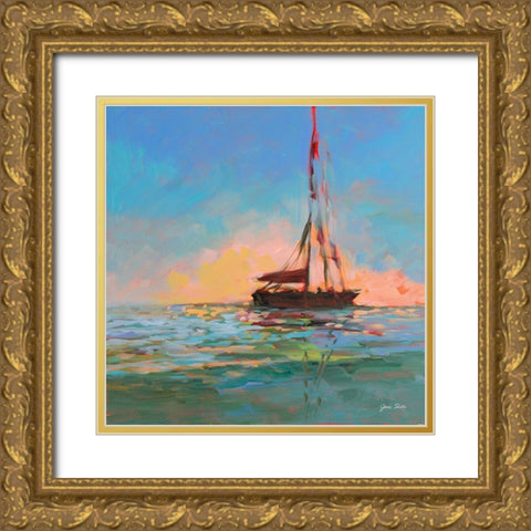 Sailboat On The Horizon Gold Ornate Wood Framed Art Print with Double Matting by Slivka, Jane