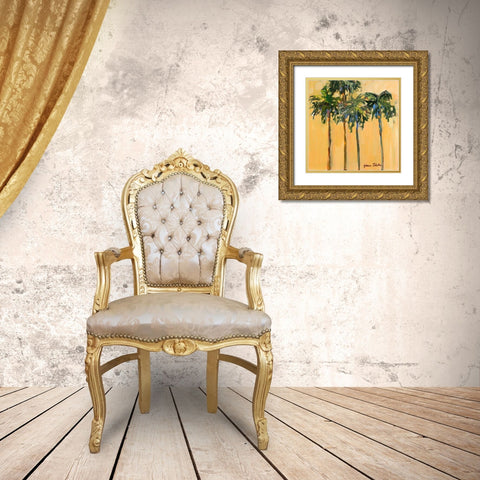 Tropical Palms on Yellow Gold Ornate Wood Framed Art Print with Double Matting by Slivka, Jane