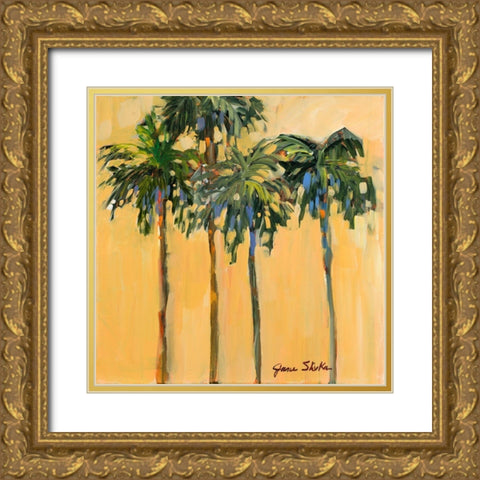 Tropical Palms on Yellow Gold Ornate Wood Framed Art Print with Double Matting by Slivka, Jane