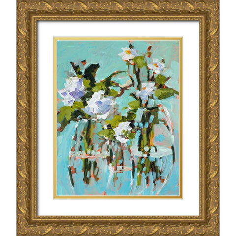 Flowers In Vases Gold Ornate Wood Framed Art Print with Double Matting by Slivka, Jane