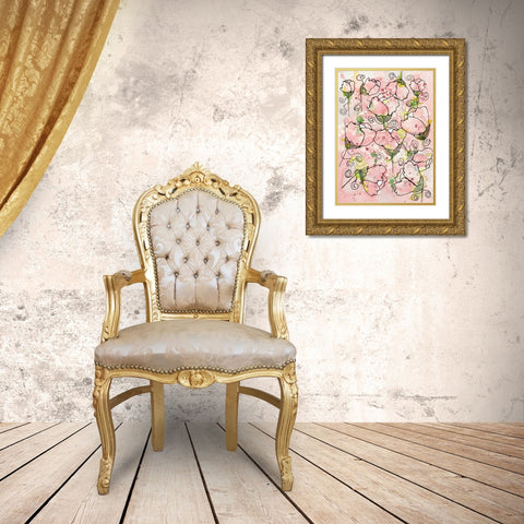 Pretty Pink and Peppy Gold Ornate Wood Framed Art Print with Double Matting by Krinlox
