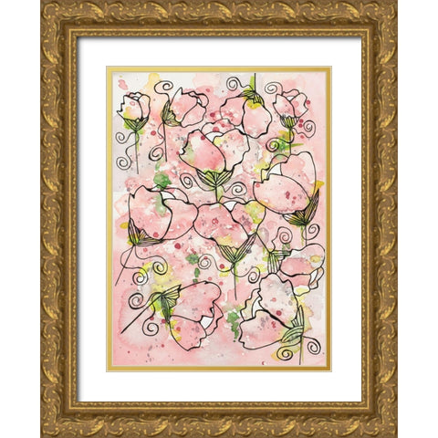 Pretty Pink and Peppy Gold Ornate Wood Framed Art Print with Double Matting by Krinlox