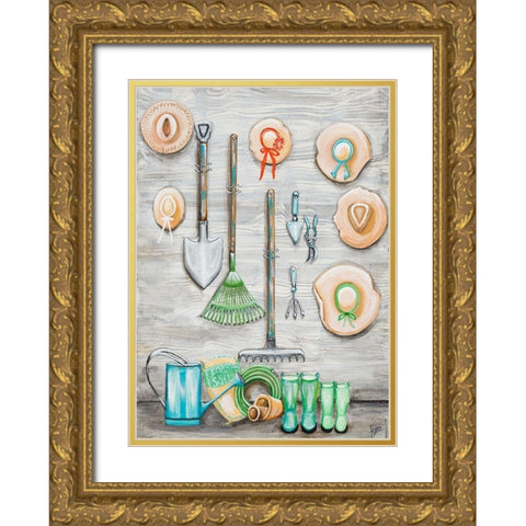 Garden Hats And Tools Gold Ornate Wood Framed Art Print with Double Matting by Ritter, Gina
