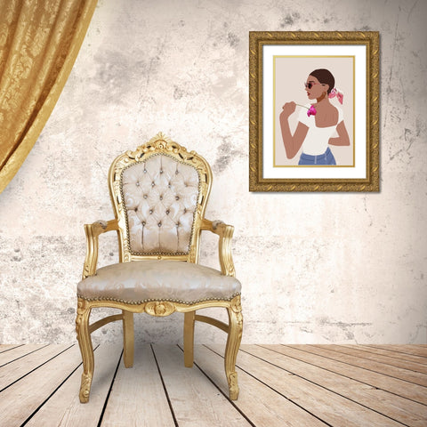 Bandana Girl Gold Ornate Wood Framed Art Print with Double Matting by Amaya