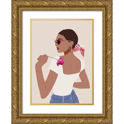 Bandana Girl Gold Ornate Wood Framed Art Print with Double Matting by Amaya