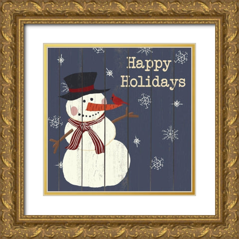 Cardinals And Snowmen I Gold Ornate Wood Framed Art Print with Double Matting by SD Graphics Studio