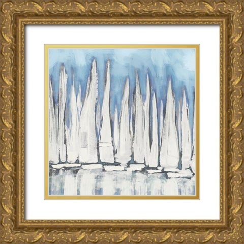 White Sailboat Crowd I Gold Ornate Wood Framed Art Print with Double Matting by Meneely, Dan