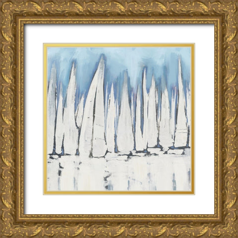 White Sailboat Crowd II Gold Ornate Wood Framed Art Print with Double Matting by Meneely, Dan