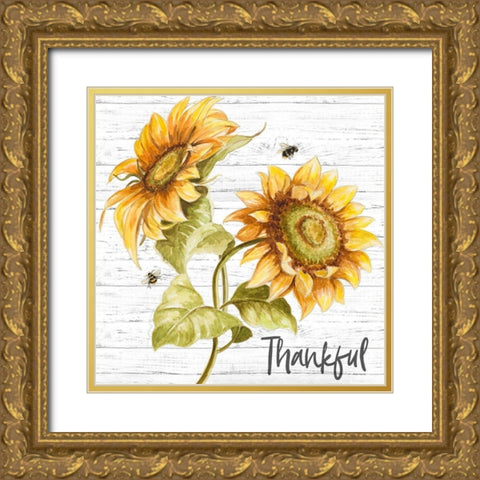 Harvest Gold Sunflower Bouquet Gold Ornate Wood Framed Art Print with Double Matting by Pinto, Patricia