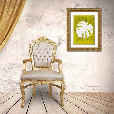 Tropical Leaf Stamp White Gold Ornate Wood Framed Art Print with Double Matting by Pinto, Patricia
