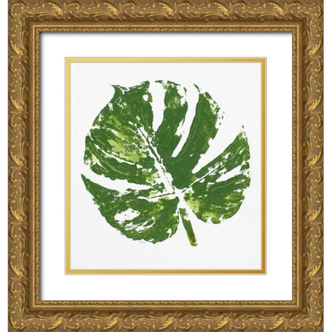 Tropical Leaf Stamp Gold Ornate Wood Framed Art Print with Double Matting by Pinto, Patricia