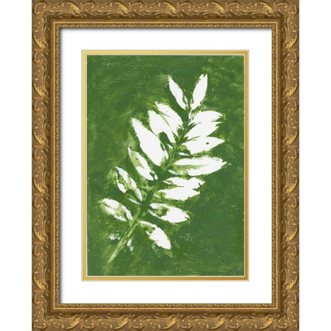 Tropical Leaf Branch Stamp White Gold Ornate Wood Framed Art Print with Double Matting by Pinto, Patricia