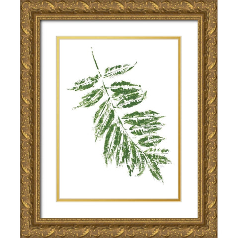 Tropical Leaf Stamp Branch Gold Ornate Wood Framed Art Print with Double Matting by Pinto, Patricia